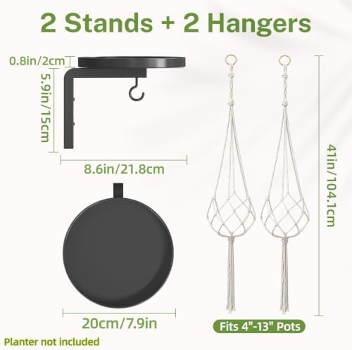 Wall Plant Holder with Macrame Hanger 2 Pack for Indoor, Black - Image 2