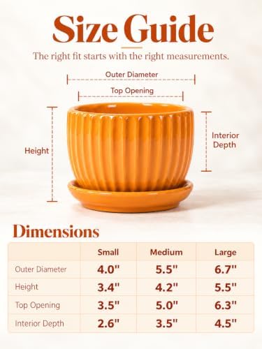 4/5/6 Inch Ceramic Pots for Plants Indoor Drainage Saucer Gifts for Mom - Image 2