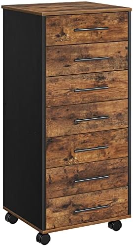 HOOBRO 7-Drawer File Cabinet, Wooden Office Cabinet with Drawers, Mobile Storage Filing Drawer for Home Office, Study, Easy Assembly, Rustic Brown and Black BF07WJ01 by HOOBRO