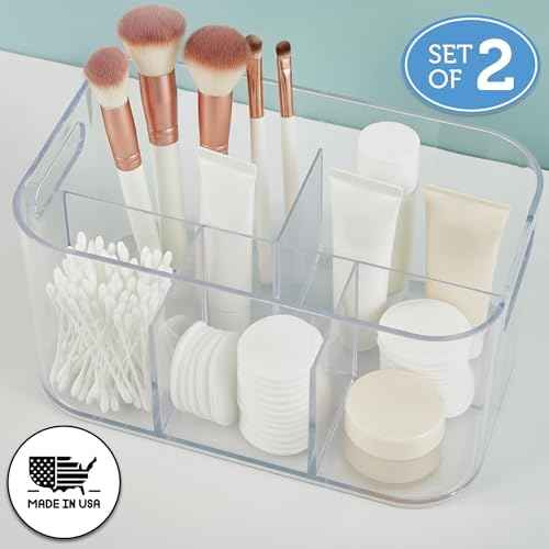 STORi Bliss 5-Compartment Plastic Cosmetics Storage Organizer, Set of 2 | Clear | Rectangular Divided Makeup Bin & Vanity Caddy with Pass-Through Handles | Round Corner Design | Made in USA - Image 2