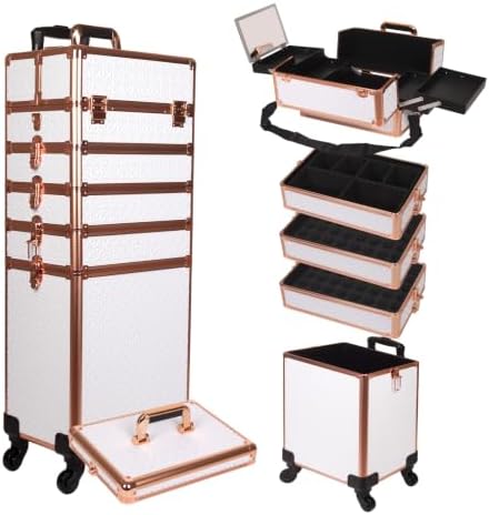 Rolling Makeup Train Case, 6 in 1, White by Unknown