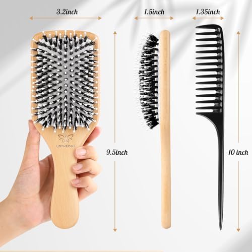 URTHEONE Hair Brush,Boar Bristle Hair Brushes and Styling Comb Set for Women Men Kids, Best Natural Wooden Paddle Hairbrush for Wet or Dry Hair Detangling Smoothing Massaging - Image 6
