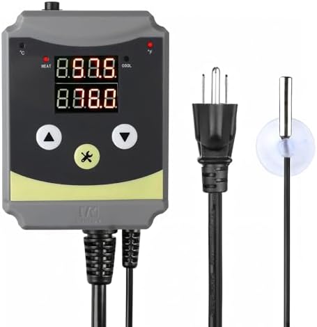 Refrigeration and Constant Temperature Control,Reptile Thermostat Temperature Controller,Digital Heat Mat for Seed Starting,Plant Germination,Incubator,Brooder, Brewing,Cooling Devices,-4-176°F,1000W by Unknown