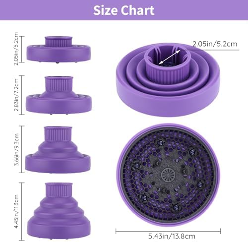 Segbeauty Collapsible Blow Dryer Diffuser, Travel Portable Hair Diffuser for Natural Curly Hair, Professional Lightweight Folding Diffuser Attachment for Dryers Nozzle 1.54 to 1.69 inches Purple - Image 2