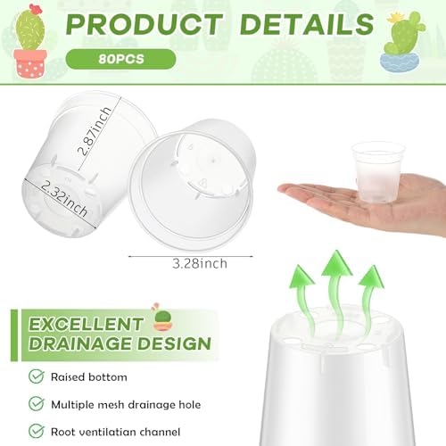 Yaomiao 80 Pcs 3 Inch Clear Nursery Pots with Drainage Holes - Image 2