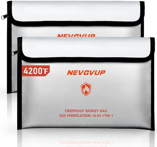 Fireproof Money Bag 4200°F - Heat Insulated, 9.8 x 6.5" Small Fireproof Document Bags with Waterproof Zipper, Fire proof Bag with Reflective Strip and Fireproofs Edeging, Fire Pouch Set for Valuables by NEVGVUP