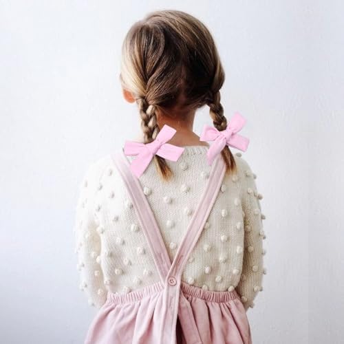 DEEKA Light Pink Cotton Linen Hair Bows 2 Sizes 5"&3.5" Soft Hair Bow set for Toddler Girls Long Ponytail Knot Bows Alligator Clip Hair Accessories for Little School Girls (Light Pink) - Image 6