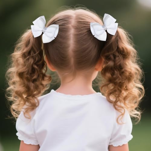phnydreg Girl White Hair Bow Accessories 14 Pieces Uniform Hair Bows Hair Clips Headband for School Toddler Girls - Image 5