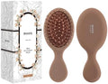RHOS Mini Hair Brush for Women,Men and Kids-Travel Size Hair Brush for Purse,Pocket,backpack-Small Cushion Paddle Brush with Soft Bristles-Mini Detangler Brush for All Hair Types(1 Pack-Mocha) by RHOS