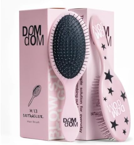 Dom Dom Detangling Brush, Dry & Wet Detangler, All Hair Types, Pink Stars by DomDomHair