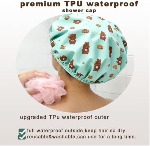 Genergy 2Pcs Satin Lined Large Shower Cap for Women Set with Bag & Scrunchy - Image 6