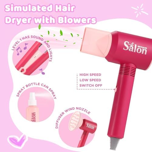 GAGAKU Pretend Hair Salon Toys for Girls,Pretend Makeup for Toddlers Dress Up Beauty Salon Set Stylist Kit with Hair Dryer Apron Curling Flat Scissors Accessories Girl Gifts - Image 2