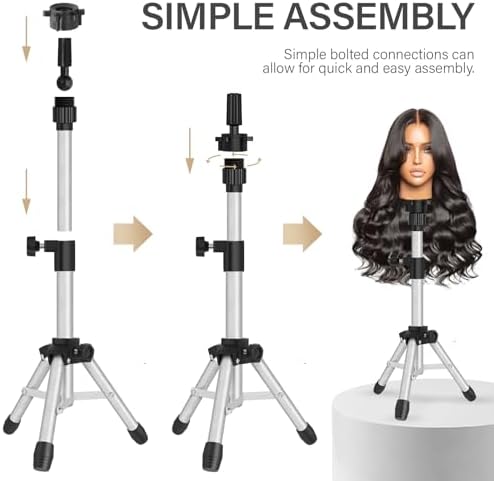 ZQIAN BEAUTY Wig Stand Tripod, 25 Inch Adjustable Mannequin Head Stand, Wig Head Stand for Training Heads And Canvas Block Head (Silvery, Mannequin Head Not Included) - Image 5