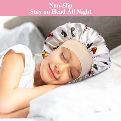 3pcs Satin Bonnets for Kids Sleeping, Cute Hair Bonnet with Scrunchies for Girls Curly Hair, B - Image 6
