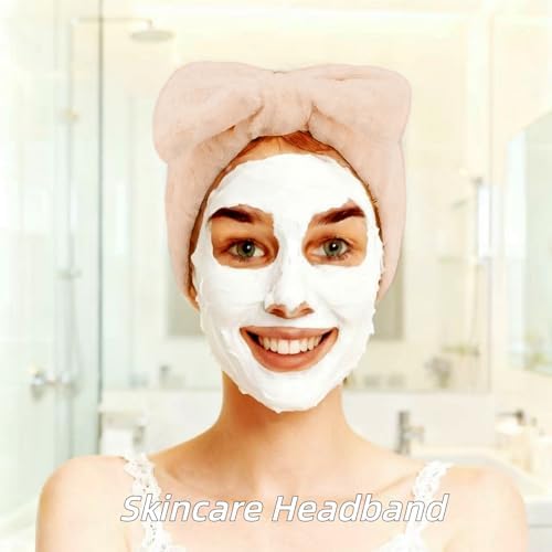 7 Pcs Spa Set, Facial Headband and Wristband Set, Skincare Accessories, College Style Girl Idea Gifts, Hair Accessories for Women and Girls (Khaki) - Image 4