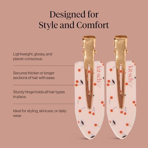 Kitsch Creaseless Hair Clips for Women - Cherry Print, 4pcs - Image 5