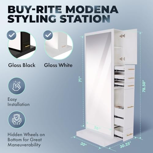 Buy-Rite Modena Double-Sided Salon Styling Station Gloss White - Image 2