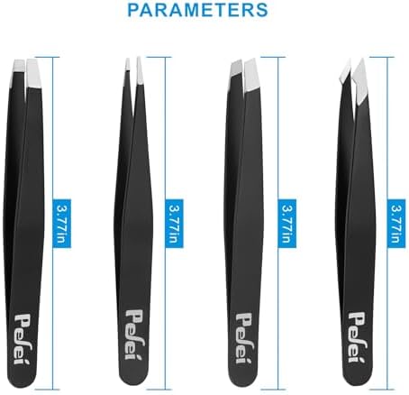 Pefei Tweezers Set - Professional Stainless Steel Tweezers for Eyebrows - Great Precision for Facial Hair, Splinter and Ingrown Hair Removal (Black) (Pack of 2) - Image 5