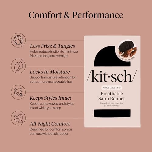 Kitsch XL Satin Bonnet for Sleeping - Black - Image 3