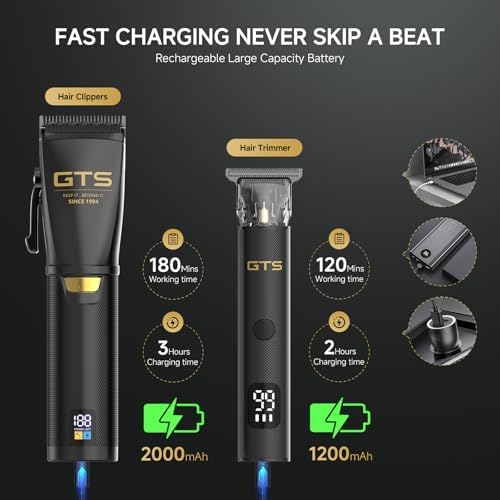 Hair Clippers for Men Professional, Cordless Clippers for Hair Cutting, Mens Hair Clippers and Trimmer Kit for Barber with LED Display 15 Guide Combs - Image 4