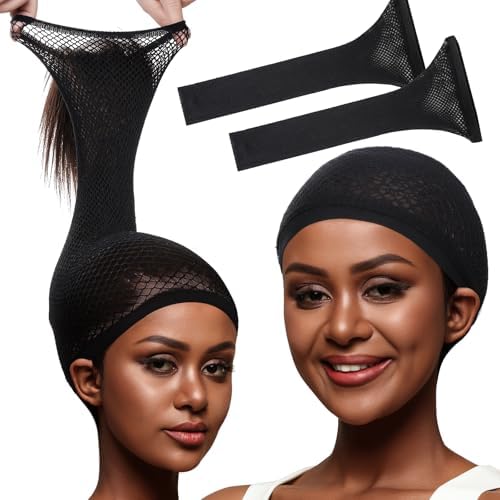 Fandamei Wig Cap, Hair Net for Wigs for Women, 30 CM Large Mesh Wig Cap for Long Hair, Nylon Hair Net Non Slip for Halloween Rave Party Cosplay-Black 2 PCS by FANDAMEI