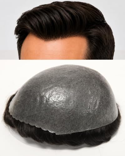 0.10mm Thin Skin Toupee Hair for Men, #1B Natural Black by TOPUNIQUE