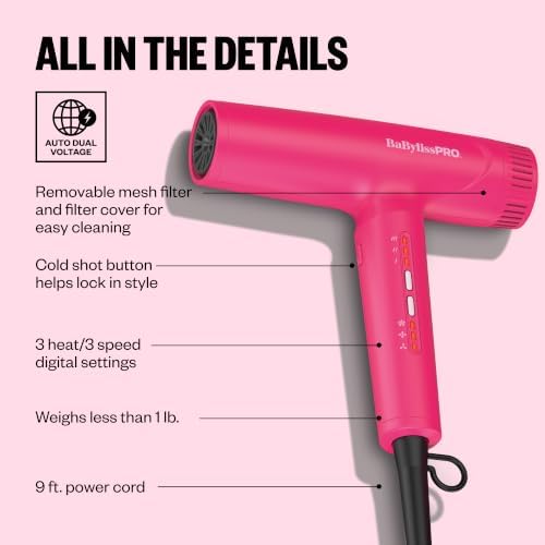 BaBylissPRO Nano Titanium Professional Nano Light Ionic Dual-Voltage Lightweight Hair Dryer - Image 3