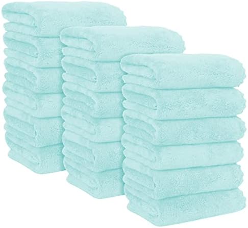 MOONQUEEN 18 Pack Premium Hand Towels - Quick Drying - Microfiber Coral Velvet Highly Absorbent Towels - Multipurpose Use as Hotel, Bathroom, Shower, Spa, Hand Towel 16 x 28 inches (Frozen Blue) by MOONQUEEN