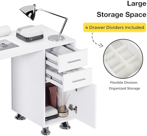Kikihouse Manicure Table Nail Desk with Dust Collector (White) - Image 4
