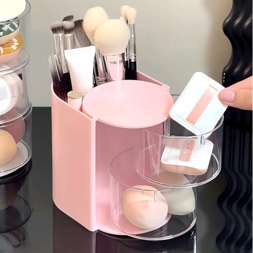 Azurphoric Hair Accessories Organizer with Hair Brush Holder(Pink, 2-Layer) - Image 2