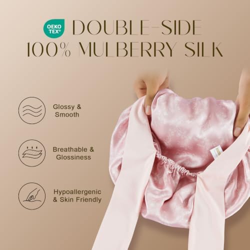 ZIMASILK 100% Mulberry Silk Bonnet for Sleeping Women Long Hair, Blush - Image 2