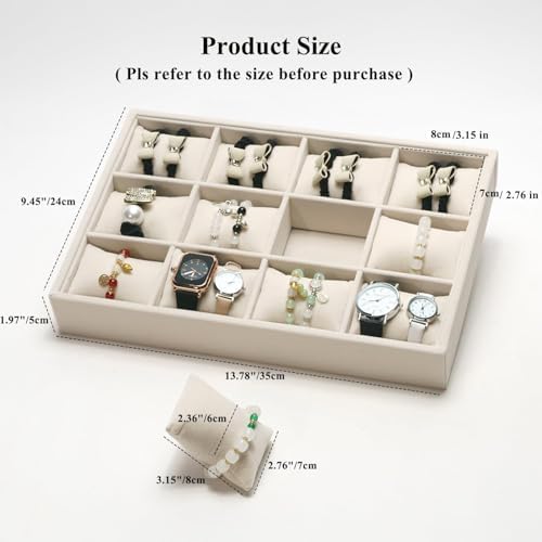 Jewelry Watch Tray Organizer Bracelets Display Case Holder, Beige 12-Slots - Image 5