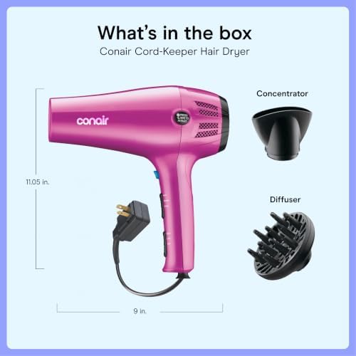 Conair Hair Dryer with Diffuser and Concentrator, 1875W, Pink - Image 7