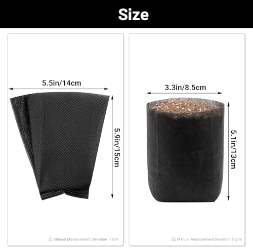 Black Plant Grow Bags for Plants Nursery, Pack of 200 5.5x5.9 Breathable Non-Woven Fabric Grow Bags for Planting Seedling Pots Nursery Pots - Image 4
