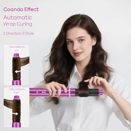 5 in 1 Blow Dryer Brush IG INGLAM MegaAir Hair Styler Brushless Hair Dryer Brush Left/Right Air Auto-Wrap Curler Hot Air Brush Negative Ions No Heat Damage Frizz-Free Drying Curling Straightening,Red - Image 3