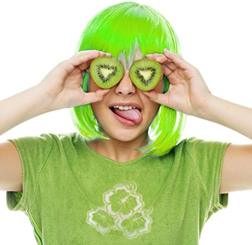 MIAHART Green Short Bob Wig and Sunglass Set, Neon Colored Wigs Sunglass Pack Costume Colorful Cosplay Wigs Daily Party Hairpieces for Bachelorette Neon Party Favors Halloween Decorations Supplies - Image 5