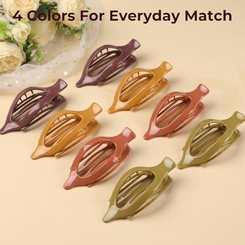8 Pack Glossy Flat Hair Clips for Women – Large No-Slip Claw Barrettes in Mustard, Orange, Rust Red & Plum, Shiny Finish Strong Hold for Thick & Thin Hair - Image 5