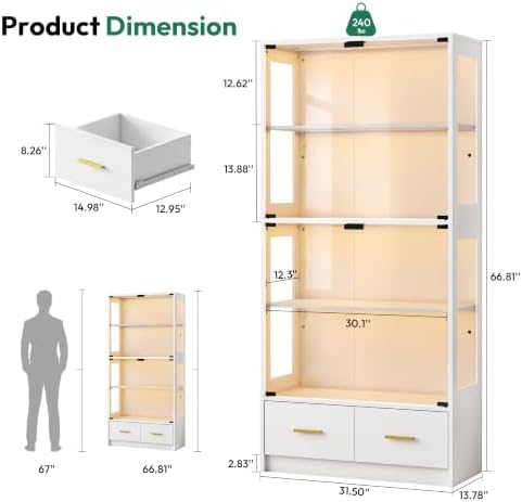 Lamtor 67" Glass Display Cabinet for Purses & Jewelry | White - Image 2
