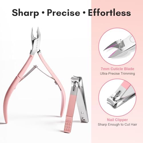 Makartt Pink Cuticle Trimmer Set with 2 Pushers, Nail Clipper & Nipper - Image 2