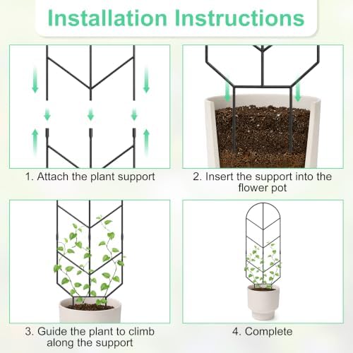 2 Pack Large Metal Trellis for Climbing Plants, 30'' Tall Garden Plant Support for Potted Plants Indoor, Modern Decorative Trellis for Jasmine, Wisteria and Lilac Vines (Black - Image 4
