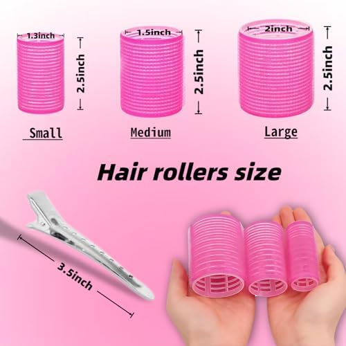 18 Pcs Velcro Hair Rollers, Self Adhesive Hair Rollers for Women with 3 Sizes (6 Large, 6 Medium, 6 Small) with 10 Metal Hair Clips, Volume Curling Tools for Long Medium Short Hair - Image 2