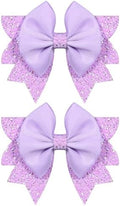 Glitter Light Purple Hair Bow Clips 2pc 3.5" Sparkly Boutique Ribbon Alligator Barrettes for Cheerleader Girls Costume Birthday Back School Dress Decor Accessory Gift by KCHIES-AccessoryCollection