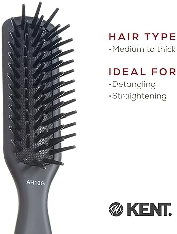 Kent AH10G Airhedz Pro Narrow Pin Hair Brush Narrow Cushion Paddle Brush - Taming Fat Pins, Detangling Long Thick and Curly Hair, Scalp Massager and Growth Stimulator for All Hair Types(Fat Pin, Grey) - Image 6