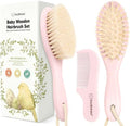 Wooden Baby Hair Brush Set for Newborns, Toddler Comb (Blush, Regular) by KeaBabies
