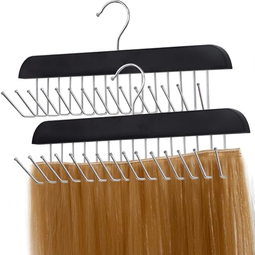 SCUNDA Black Hair Extension Holder for Styling, Washing, Drying. Braiding Hair Rack for Weft, Clip in, Tape in and Halo Extensions. 2 Packs Hair Extension Hanger for Closet. by SCUNDAHOME