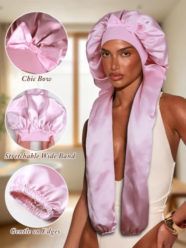 1+2 Satin Pantyhose Bonnet for Braids, Long Hair Bonnet for Women Sleeping - Image 4