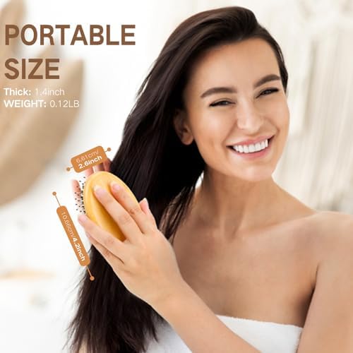 Bamboo Boar Bristle Brush, Detangling for All Hair, Smooth Shine to travel - Image 4