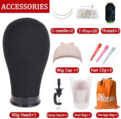 XTREND 21"-24'' Poly Canvas Block Head for Making Head Weft/Wig/Hair Extension Making Display Styling Mannequin Head with Stand Set Manikin Canvas Head Hair Accessories - Image 2