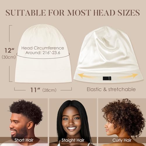 LULUSILK 100% Mulberry Silk Bonnet for Sleeping Women and Men, White - Image 5