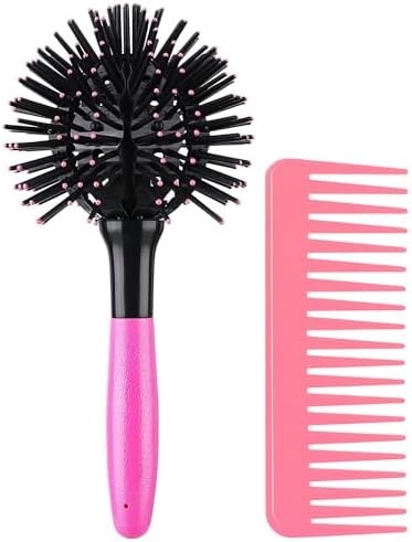 3D Bomb Curl Hair Brush 360° Round Styling Hair Brush Detangling Hairbrush Spherical Ball Brush Salon Round Hair Curling Curler and Wide Tooth Comb for Curly/Long/Wet/Dry Hair by WEXNECOWKZ